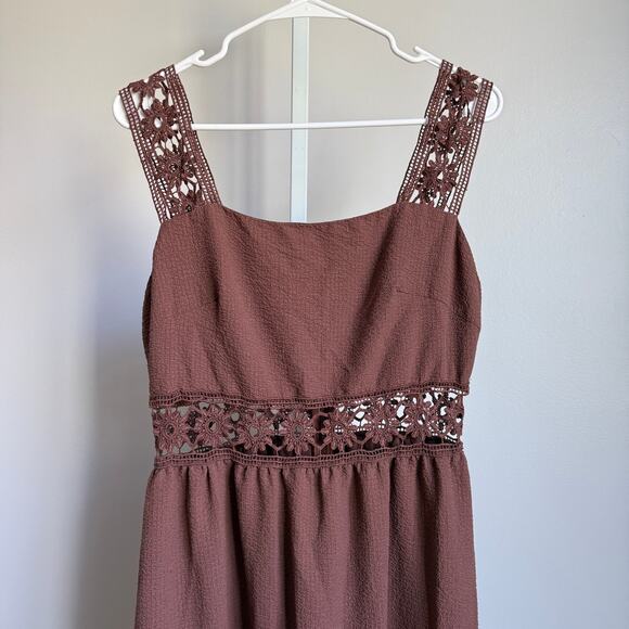 Shein sz L Brown Embroidered milkmaid Festival Sleeveless maxi‎ dress - Picture 2 of 8